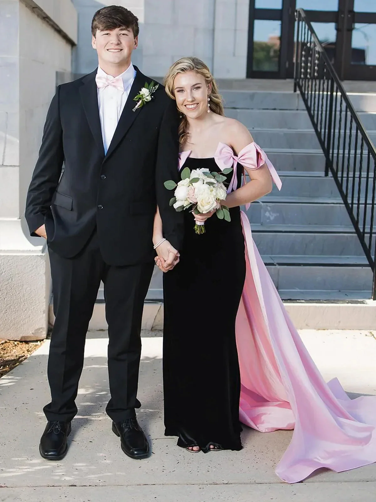 Off the Shoulder Pink Mermaid Long Velvet Prom Dress with Bows