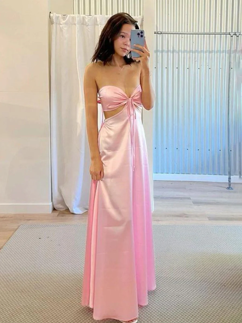 PInkStraplessBackTieSatinA-linePromDress.png (493×657)
