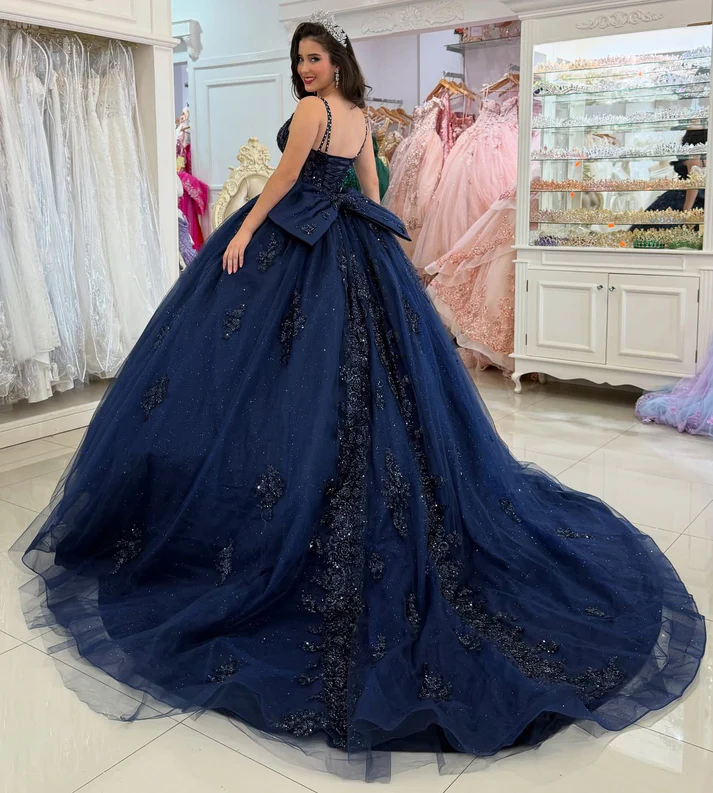 Princess Ball Gown V Neck Tulle Appliqued Sweet 16 Quinceanera Dresses