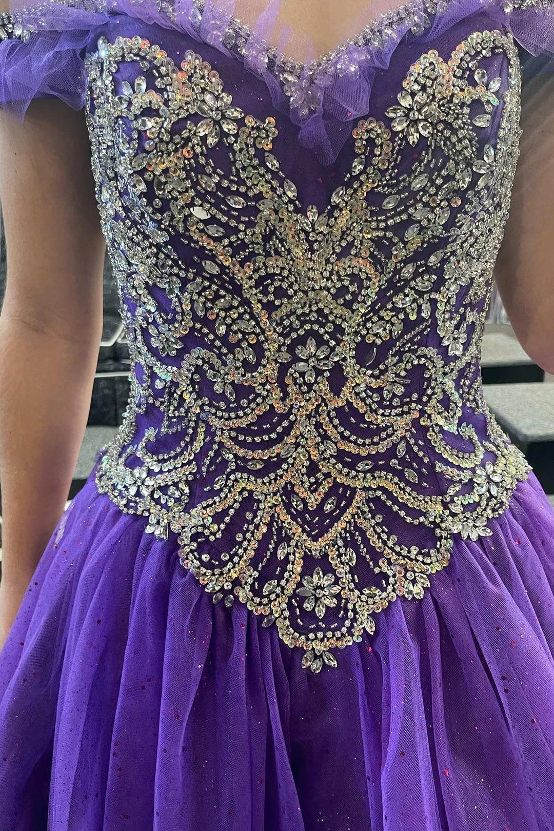 Princess Purple Beaded Off-the-Shoulder Ball Gown