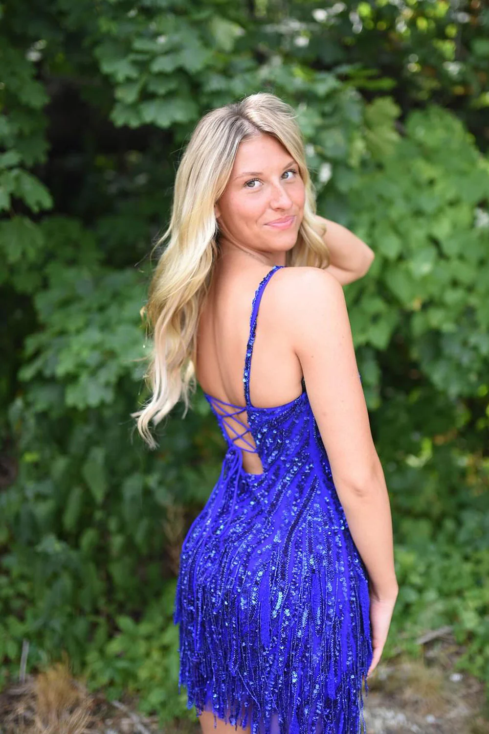 Royal Blue Sequins Scoop Neck Tight Short Homecoming Dress