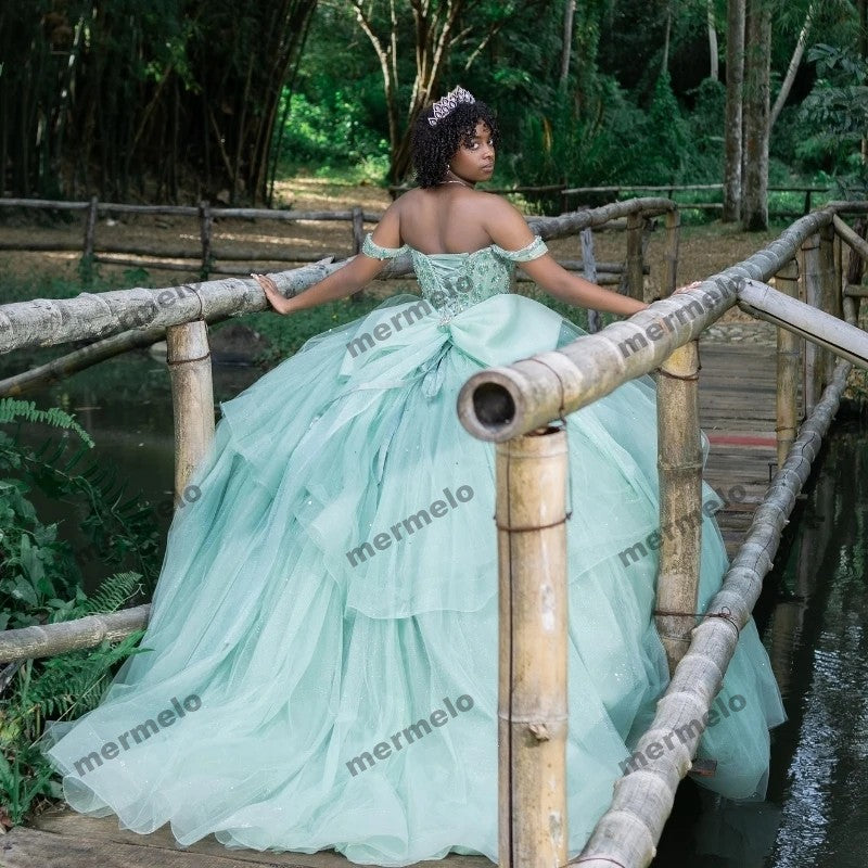Mint Green Shiny Princess Quinceanera Dresses