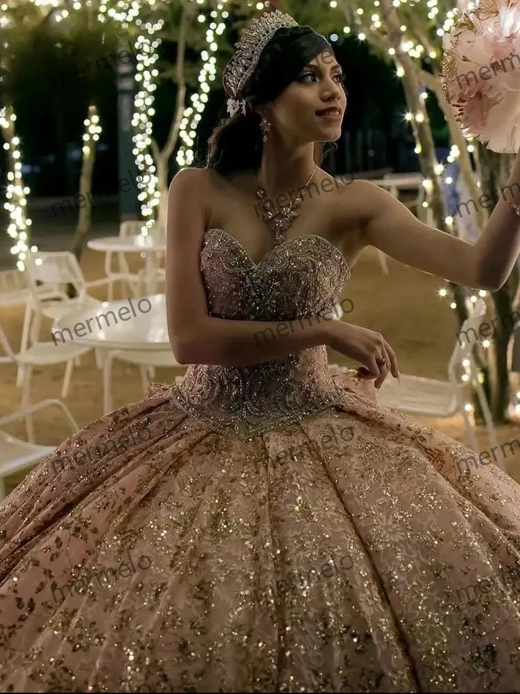 Rose Gold Quinceanera Dresses Ball Gown Sweetheart Sparkly