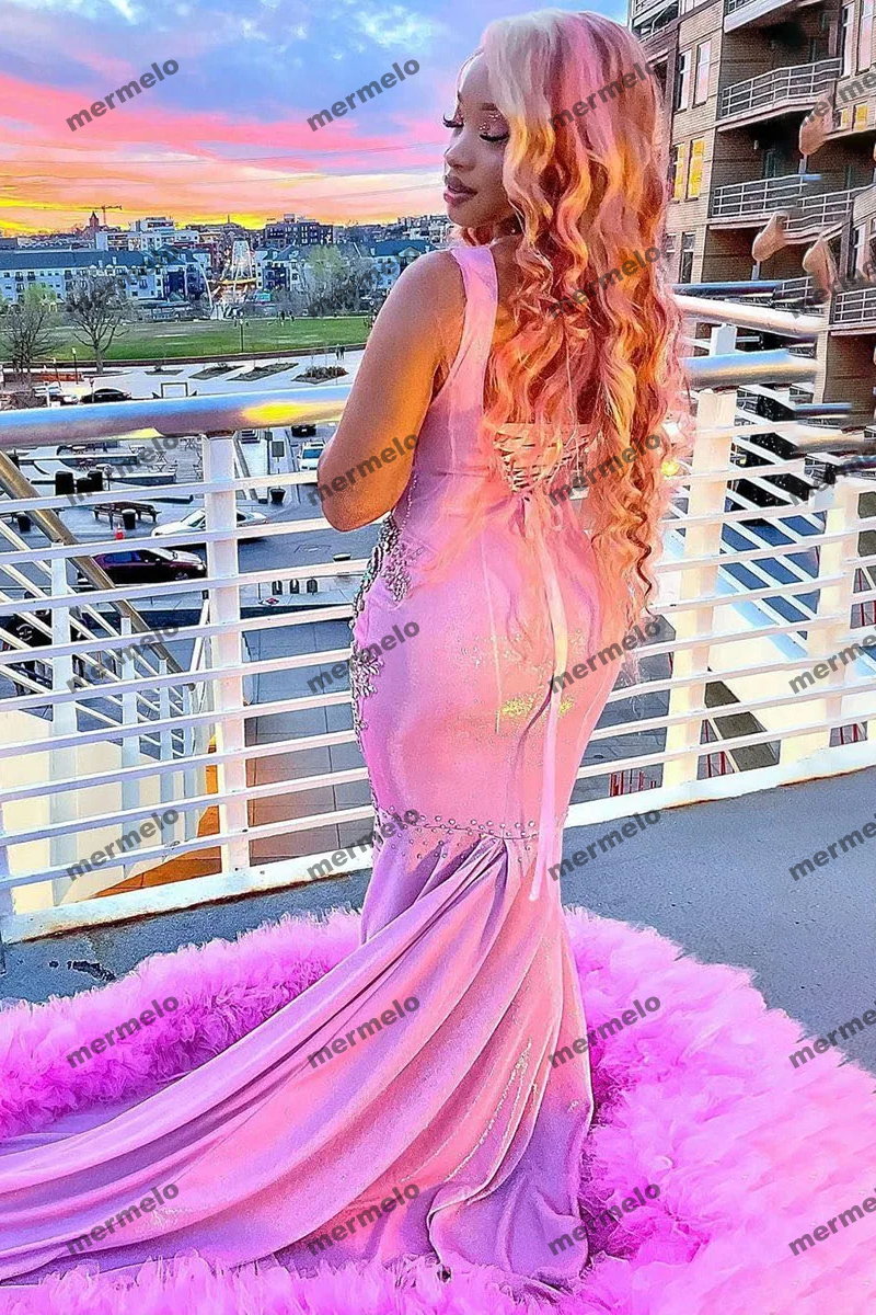 Exquisite Mermaid Bride Dresses Paillette Tulle Lace Draped Pleat Crystal Sleeveless Open Back Prom Dress Robe de soirée