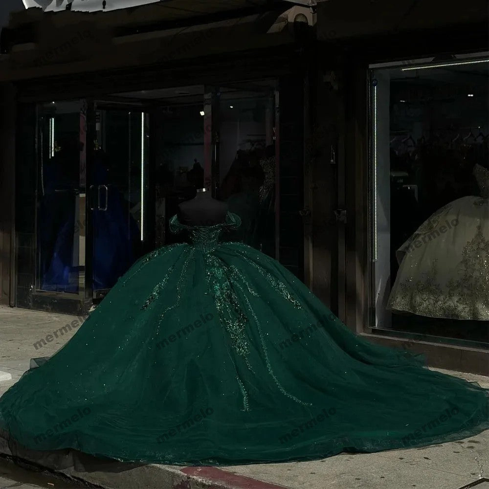 Emerald Green Ball Gown Quinceanera Dresses Off Shoulder