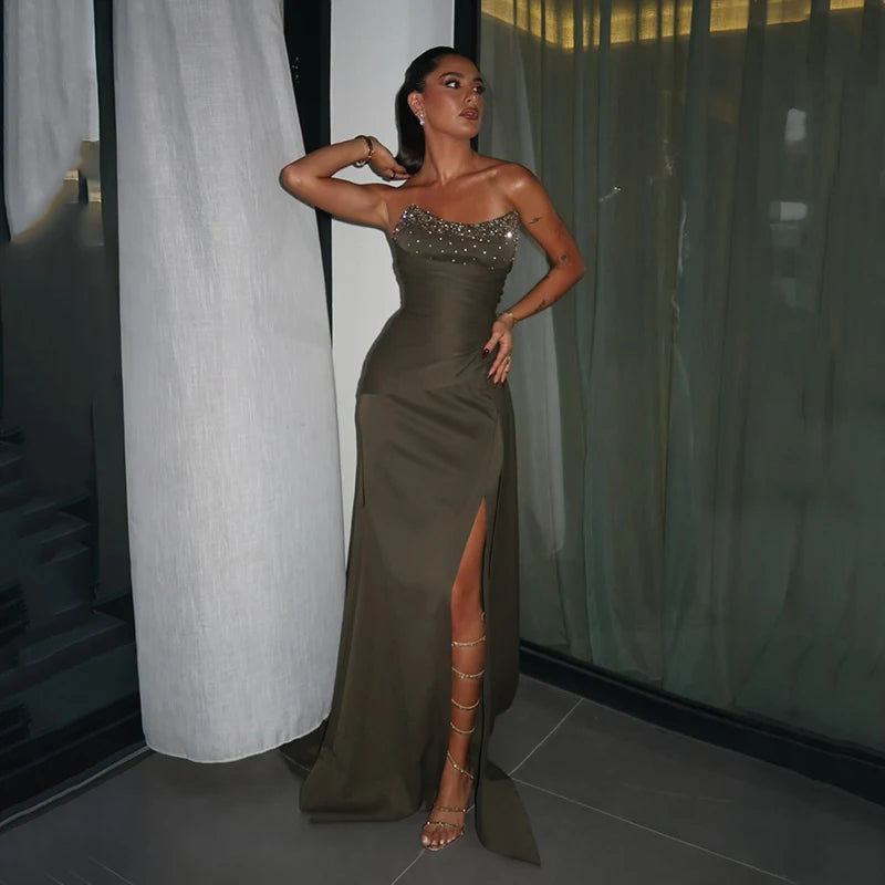Sexy Mermaid Prom Evening Dresses Saudi Arabia Strapless Beadings Party Dress 2025 Night Cocktail Prom Gown Customized