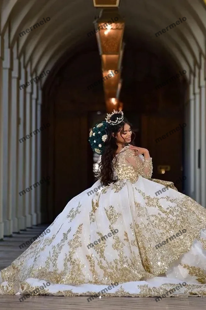Gold Appliques Ball Gowns Quinceanera Dresses Princess Girls Birthday Party