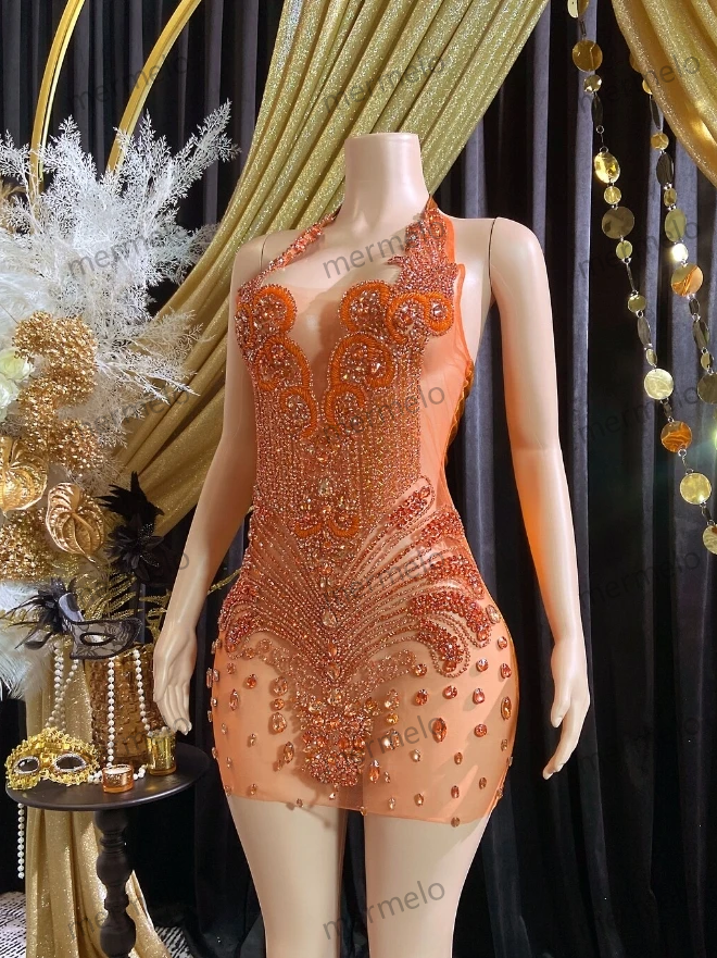 Black Sexy Mini Short Prom Dress Shiny Crystal Rhinestones Tulle See Through