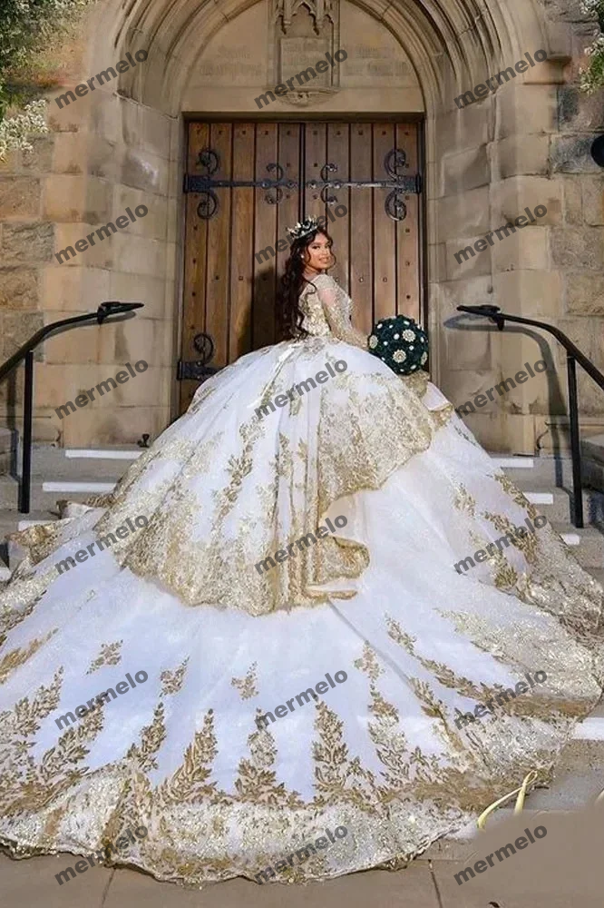 Gold Appliques Ball Gowns Quinceanera Dresses Princess Girls Birthday Party