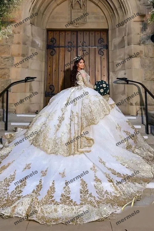 Gold Appliques Ball Gowns Quinceanera Dresses Princess Girls Birthday Party