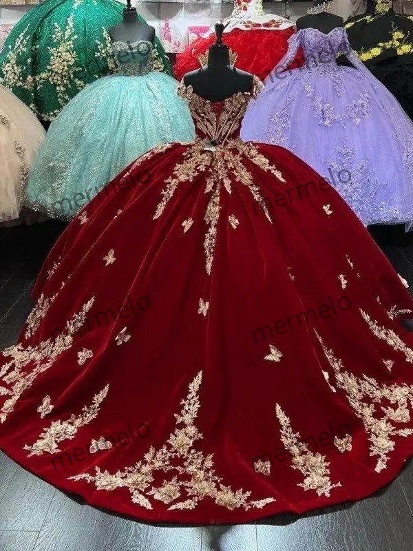 Luxury Satin Quinceanera Dresses With Cape Gold Beading Butterfly Lace