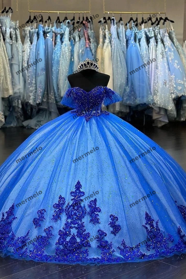 Royal Blue Quinceanera Dresses Crystals Beading Applique Vestidos De 15 Anos Birthday Party Prom Gown Corset
