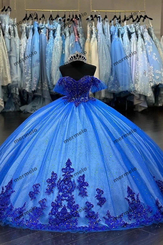 Royal Blue Quinceanera Dresses Crystals Beading Applique Vestidos De 15 Anos Birthday Party Prom Gown Corset