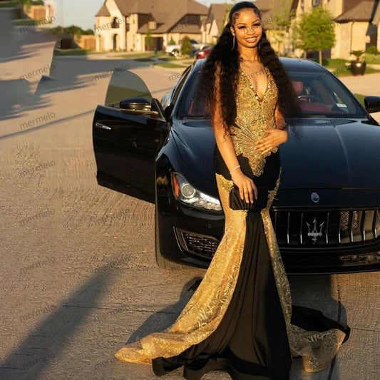 Luxury Rhinestones Prom Gowns For Black Girls Gold Beaded Crystal Birthday Party Dresses Formal Evening Dress