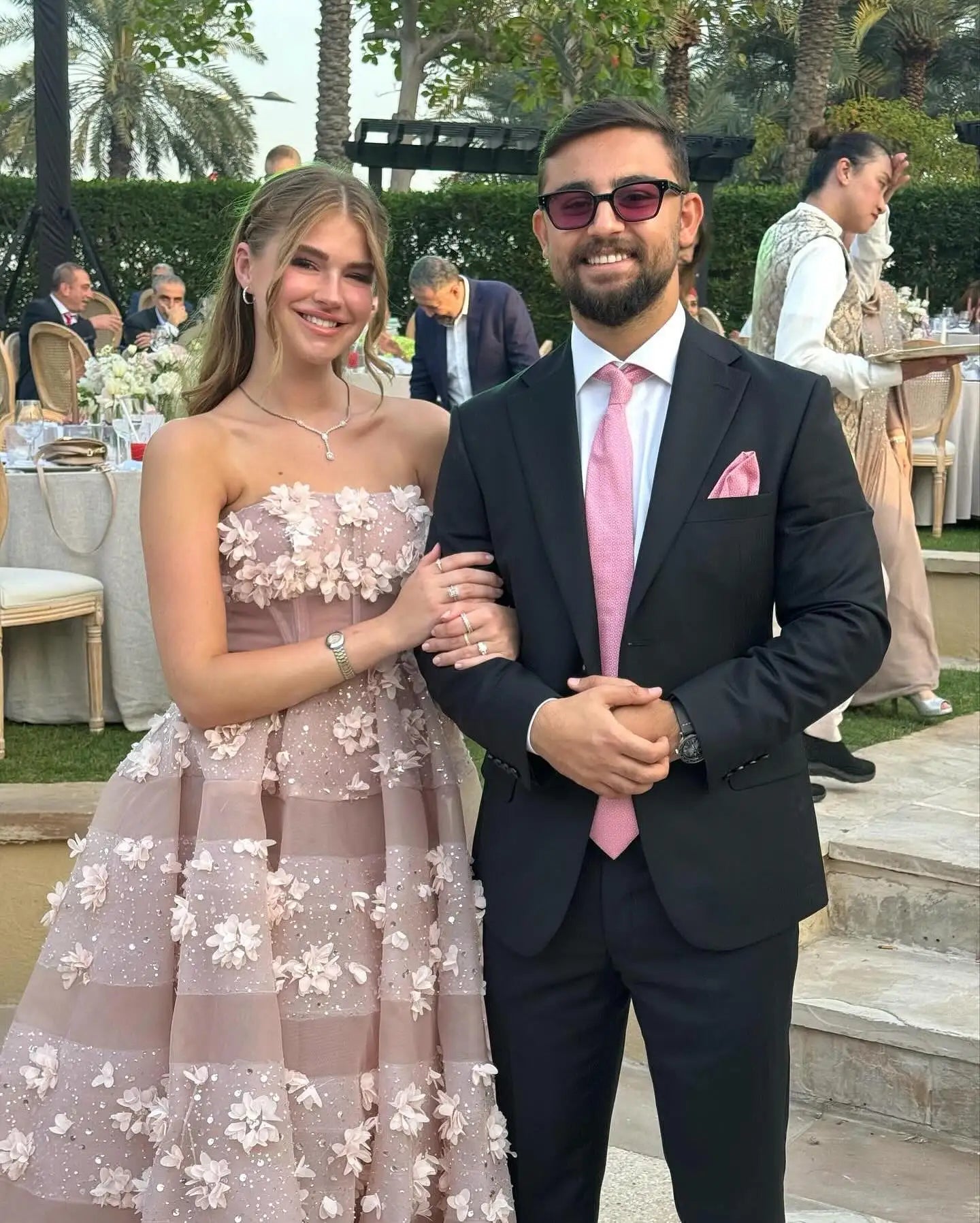 Light Pink Strapless Beaded Tulle Evening Dresses with 3D Handmade Flowers Women Prom Gown Birthday Photoshoot Dresses