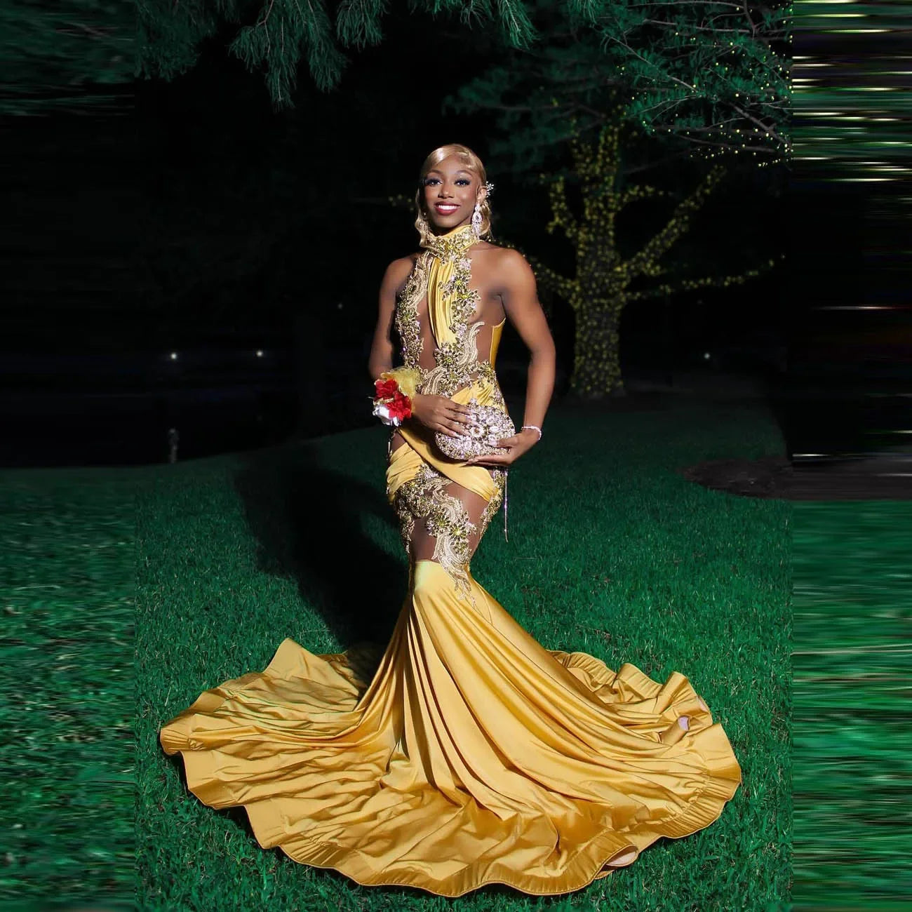 High Neck Majoe Beads Appliques Sexy Aso Ebi Prom Dress Illusion Sexy Celebrity Party Gowns Black Girls Mermaid Prom Dresses