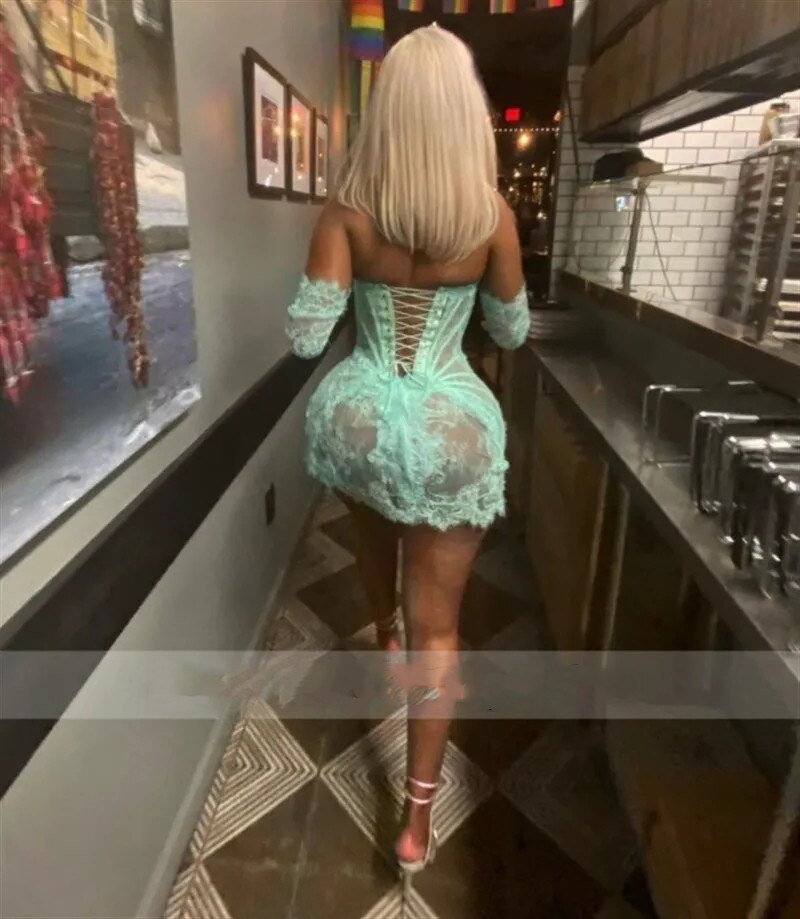 Sexy Blue Prom Dresses Two Sleeves Lace Appliques Birthday Mini Cocktail Party Gowns Robe De Bal Corset Back Custom Made