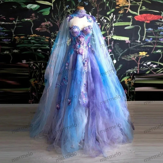 Formal A-Line Organza Appliques Evening Dresses Formal Occasion Organza Floor Length Sweep Train Prom Dress Elegant Women Gowns