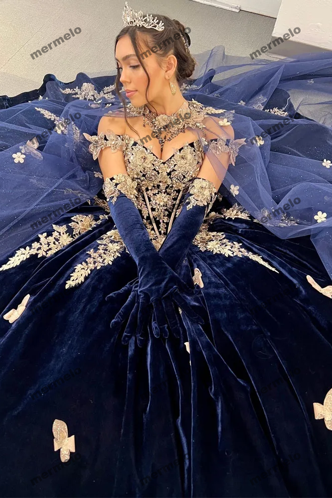 Royal Blue Princess Dresses For Quinceanera With Cape Ball Gown Sweet 16 Dresses