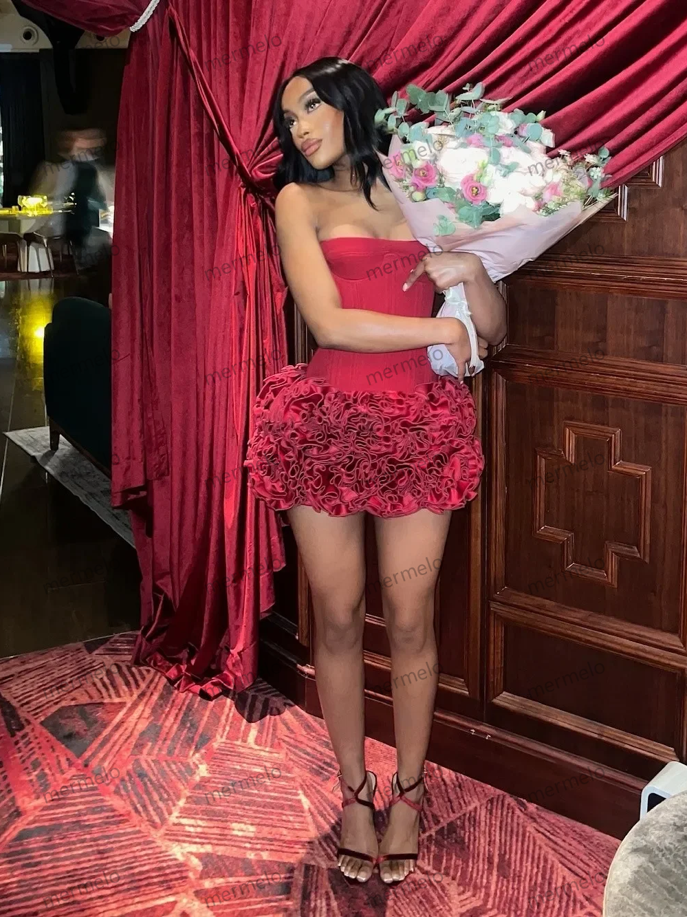 Rose Short Cocktail Dresses Sweetheart Boning Sexy Girls Prom Dress Corset Back Party Dress