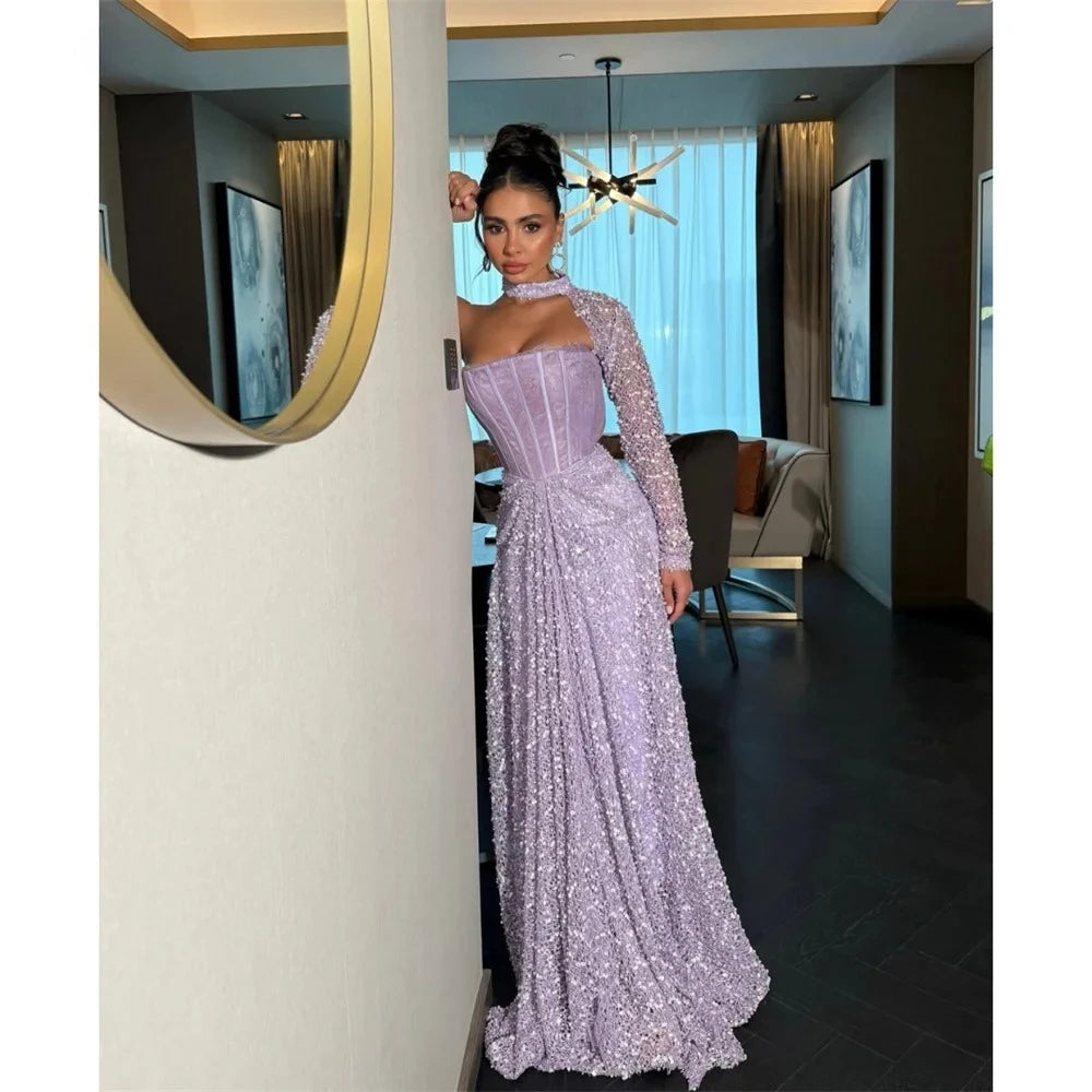 Customized One Shoulder Floor-length A-line Prom Dresses Elegant Purpl ...