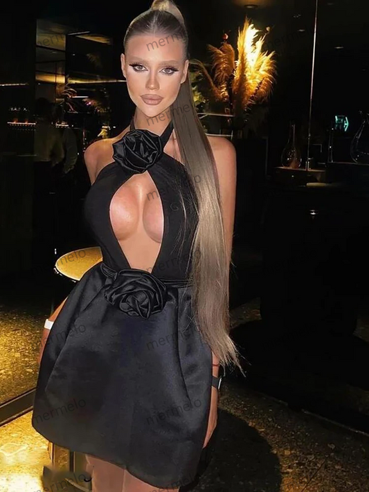 Evening Rose Black Ruffle Flower Sexy Cocktail Occasion Short Prom Dresses Party Evening Gowns
