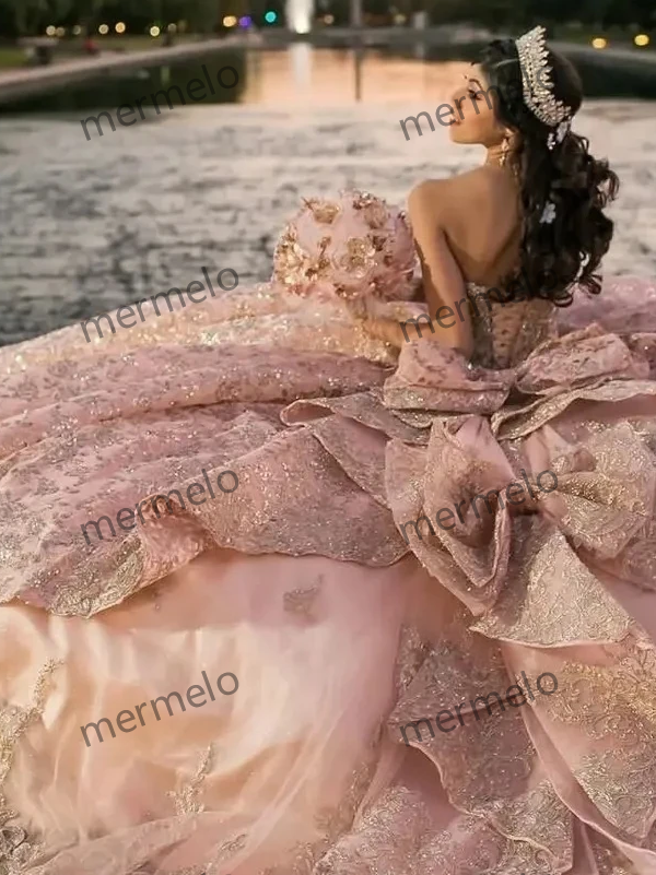 Rose Gold Quinceanera Dresses Ball Gown Sweetheart Sparkly