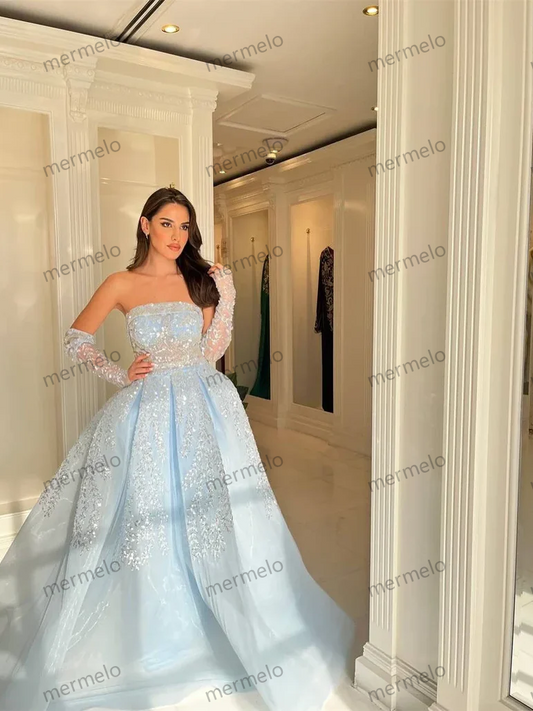 Saudi Arabia Evening Dress Formal Strapless A-line Floor Length Skirts Applique Lace Bespoke Occasion Dresses Prom Gown