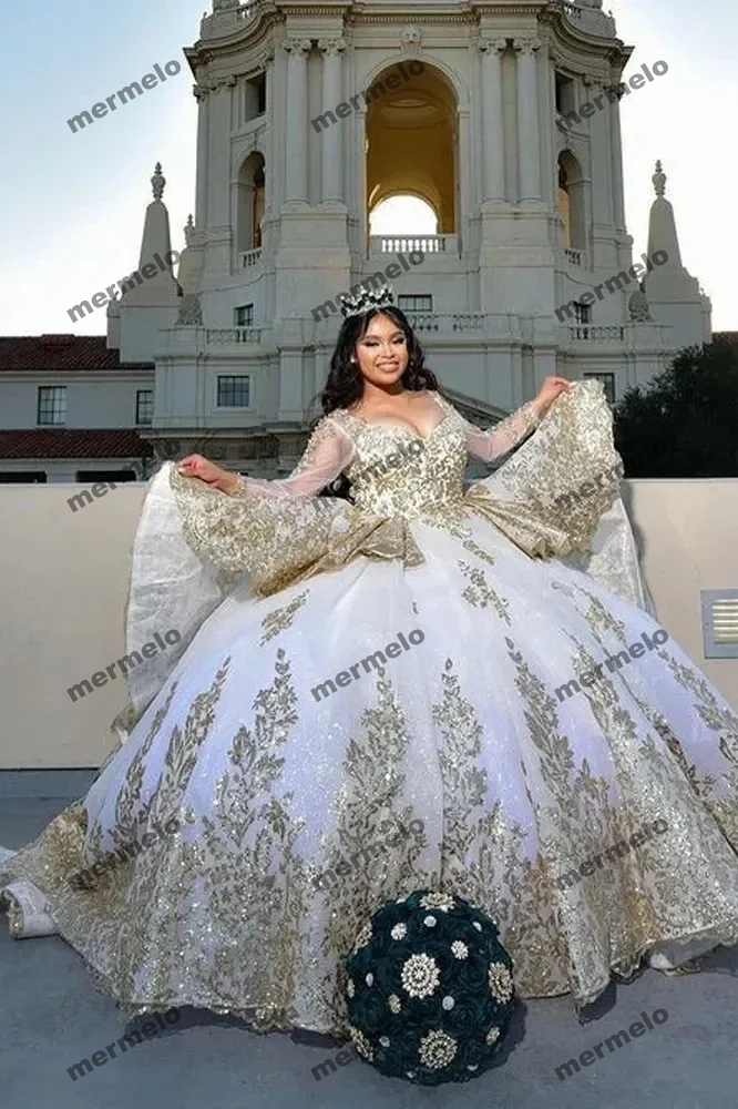 Gold Appliques Ball Gowns Quinceanera Dresses Princess Girls Birthday Party