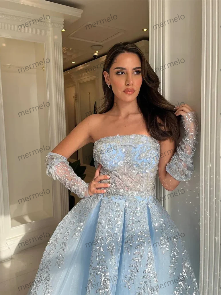 Saudi Arabia Evening Dress Formal Strapless A-line Floor Length Skirts Applique Lace Bespoke Occasion Dresses Prom Gown