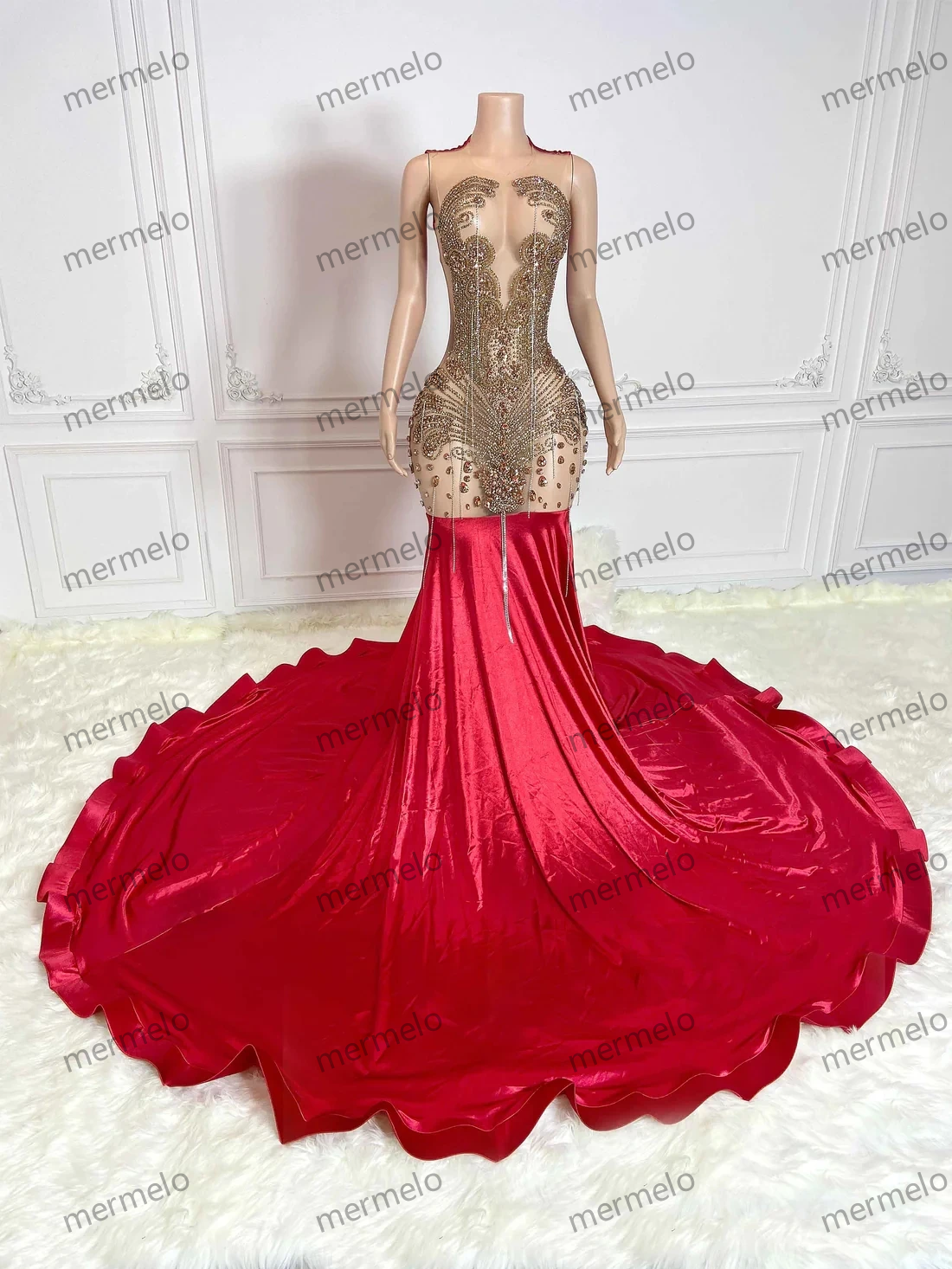 Red Luxury African American Prom Dresses For Black Girls