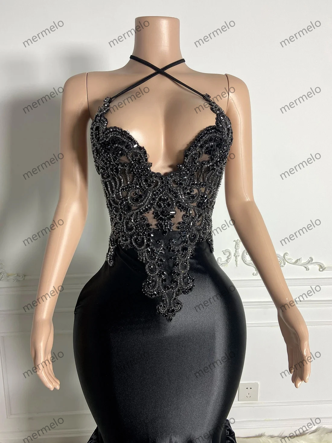 Mermaid Halter Crystals American African Evening Gowns Birthday Party