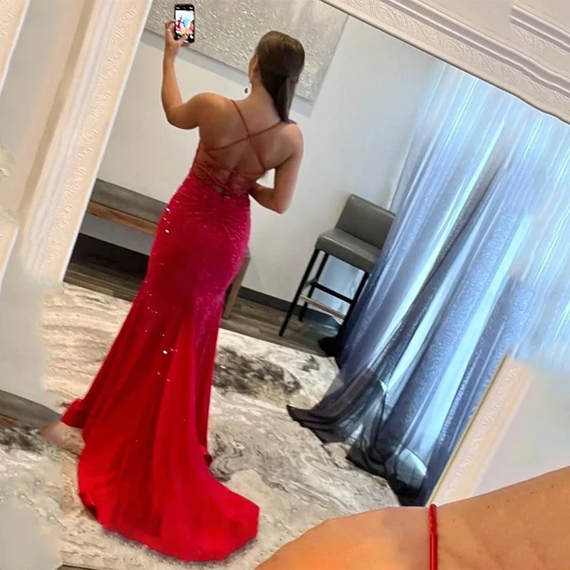 Sequin Fine Shoulder Strap Prom Dresses Shiny Sweetheart 2026 Women's Party Evening Gowns Sexy Backless Cocktail Dresses