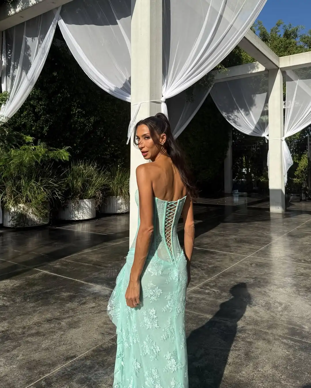 Sexy Turquoise Mermaid Prom Gown High Leg Slit Lace Wedding Party Dress Illusion Backless Vestidos De Gala Customized