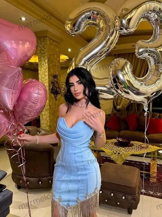 Sparkle Crystal Beaded Short Cocktail Dresses Sweetheart Strapless Sexy Women Mini Maxi Dress