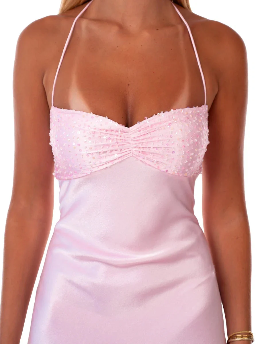 Sheath Purple Silk Satin Short Homecoming Dress with Sequins