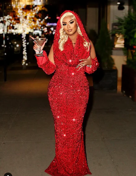 Sheath V Neckline Red Sequin Long Prom Dresses Formal Evening Dress