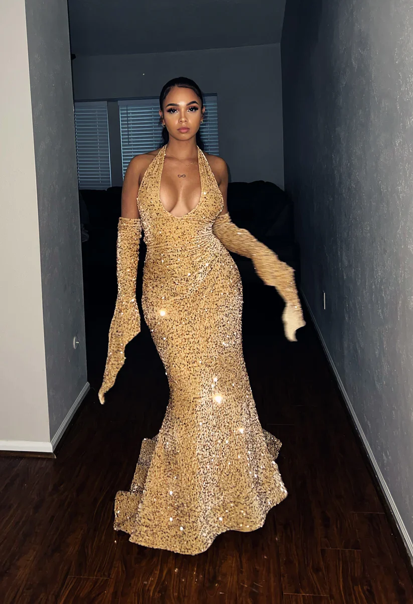 Sheath V Neckline Red Sequin Long Prom Dresses Formal Evening Dress