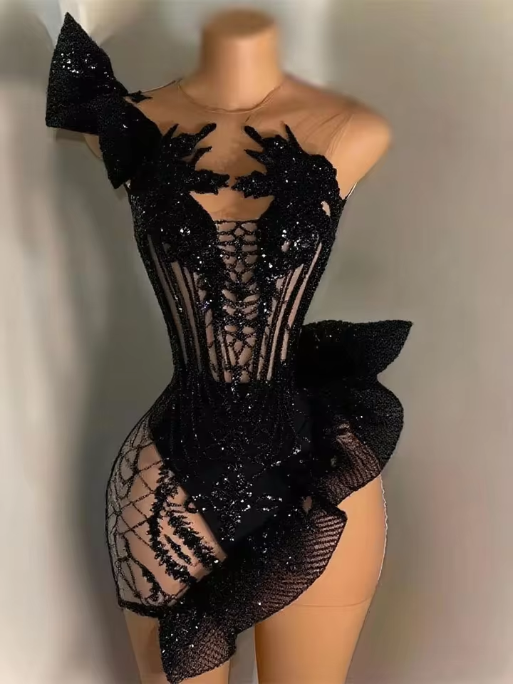 Silver Tassel Prom Dresses Short Bead Crystal Appliques Birthday Luxury Dress Mermaid Mini Cocktail Homecoming Customized