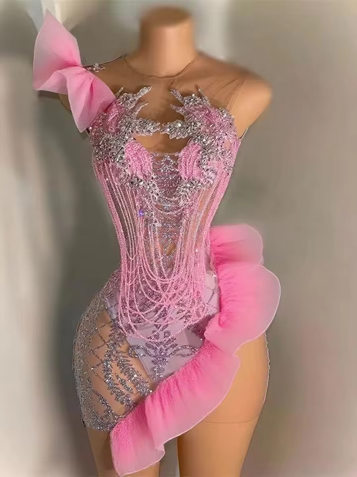 Silver Tassel Prom Dresses Short Bead Crystal Appliques Birthday Luxury Dress Mermaid Mini Cocktail Homecoming Customized