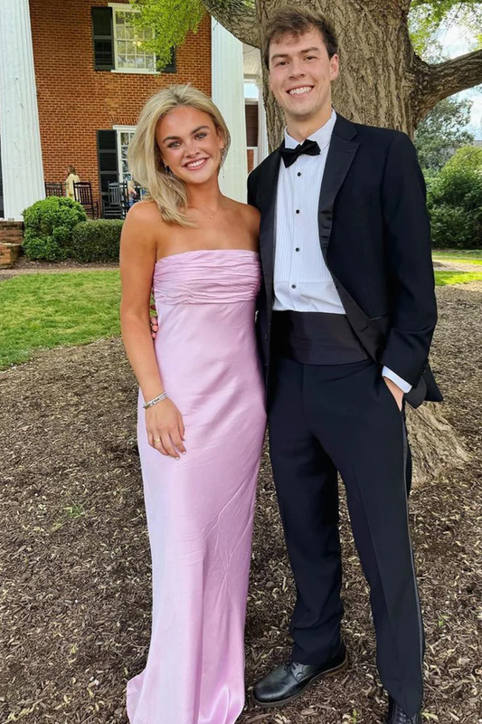 Simple Sheath Strapless Pink Long Prom Dress with Ruched