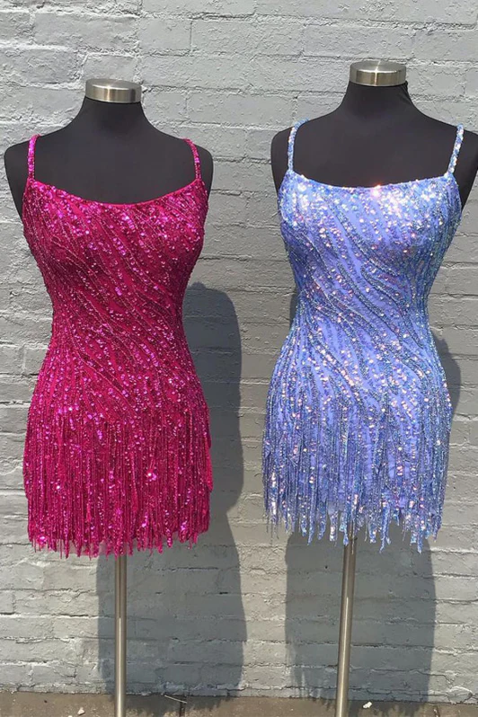 Sparkly Gold Sequins Short Party Dress Sleeveless with Tassels Homecoming Dress