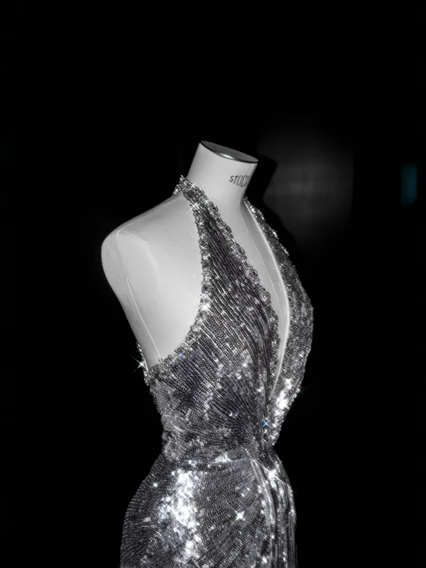 Sparkly Mermaid V Neck Silver Sequin Long Prom Dress Party Dress Graduation Dresses