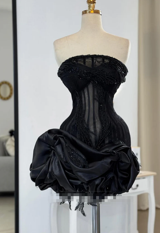 Straight Across Beaded Ruched A-Line Party Homecoming Dress