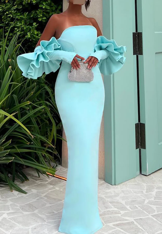 Straight Across Long Sleeves Sleek Mermaid Evening Dresss