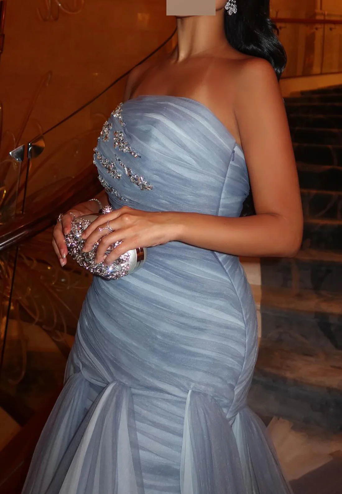 Straight Across Sleeveless Beaded Tulle Mermaid Formal Dress