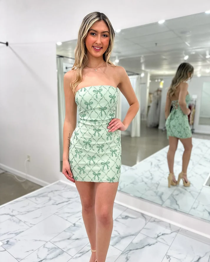 Strapless Sequin Beaded Homecoming Dresses Sheath Cocktail Gowns