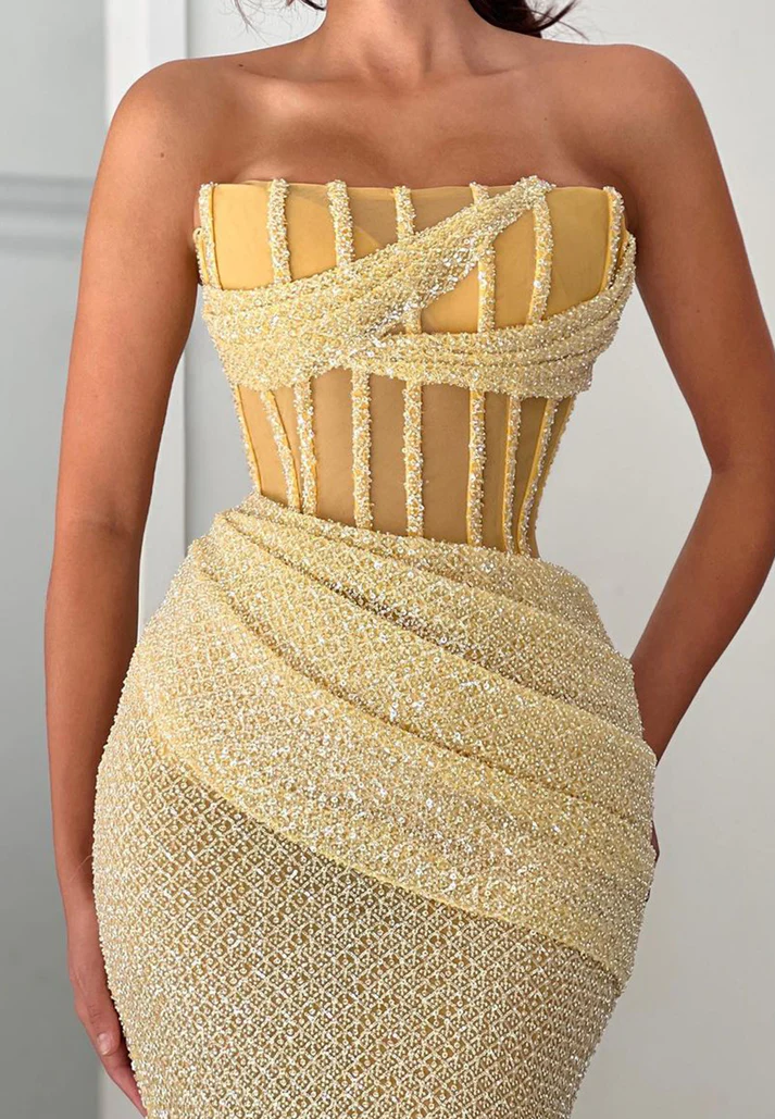 Strapless Straight Across Ruched Mermaid Prom Dress