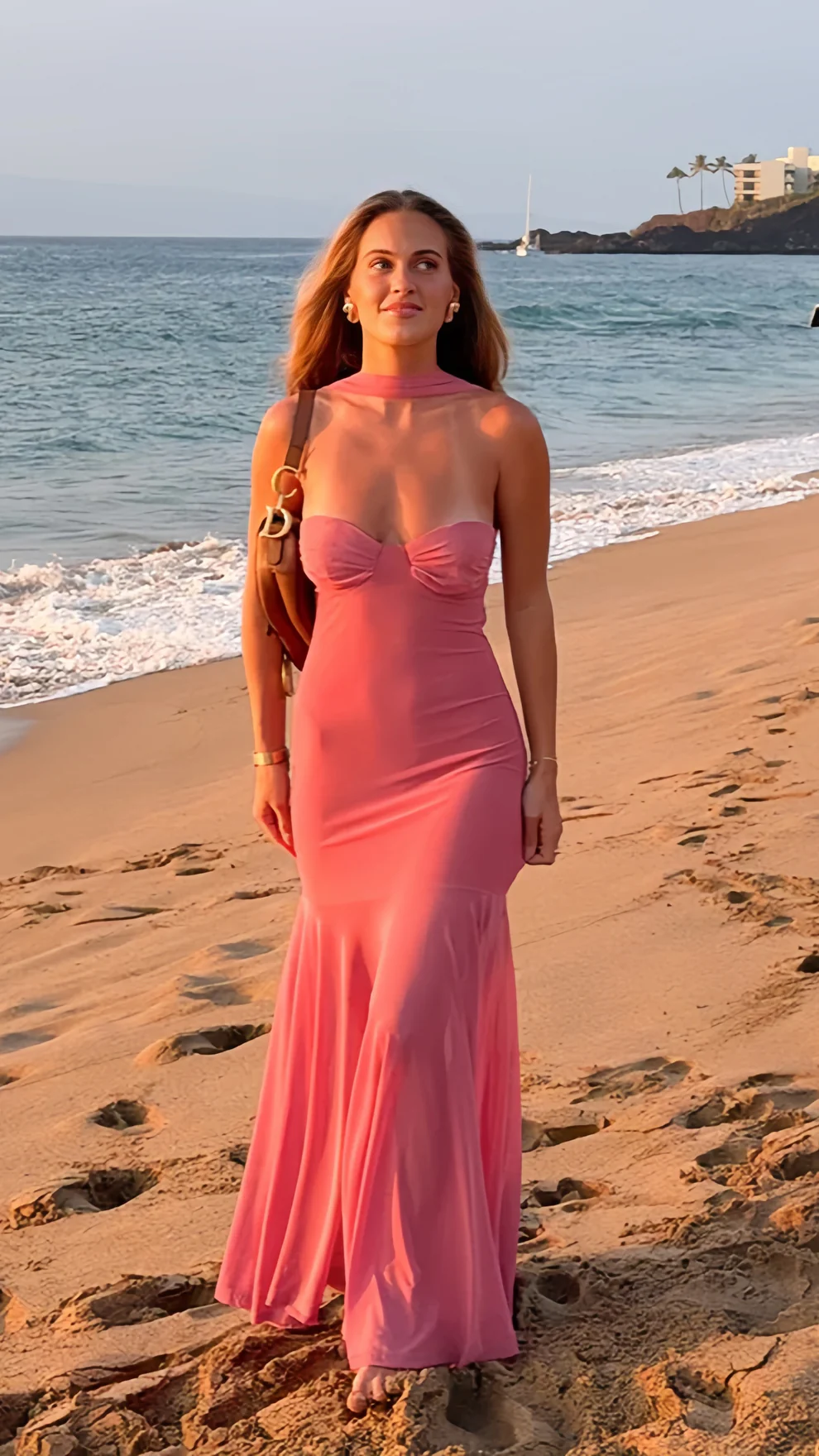Sweet Pink Sheath Long Evening Prom Dresses