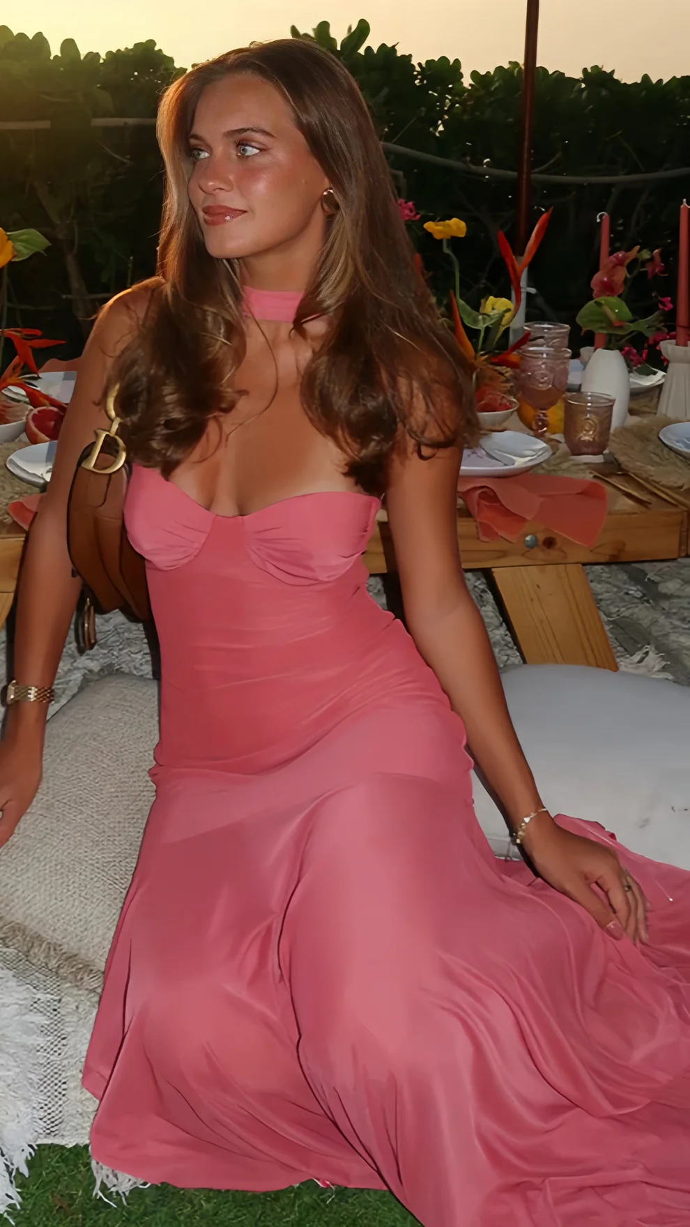 Sweet Pink Sheath Long Evening Prom Dresses